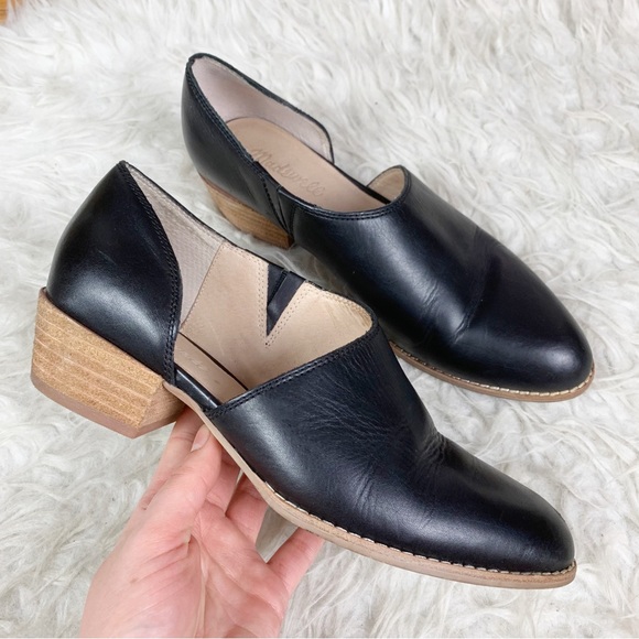 Madewell Shoes - MADEWELL Lucie Booties Ankle Boots D'Orsay Cutout Black Leather Stacked Heel 8